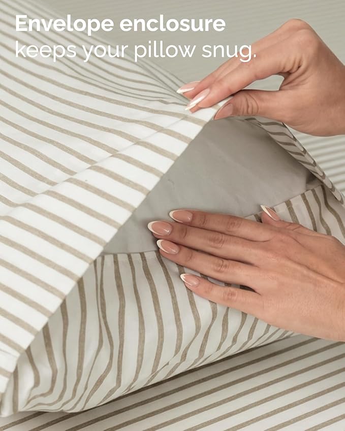 Twin 4 Piece Sheet Set - Comfy, Breathable & Cooling - Soft Hotel Luxury Bedding for Women, Men, Kids, Teens and Children - 1 Flat & 1 Fitted Sheet & 2 Pillowcases with Deep Pockets - Beige Stripes 2