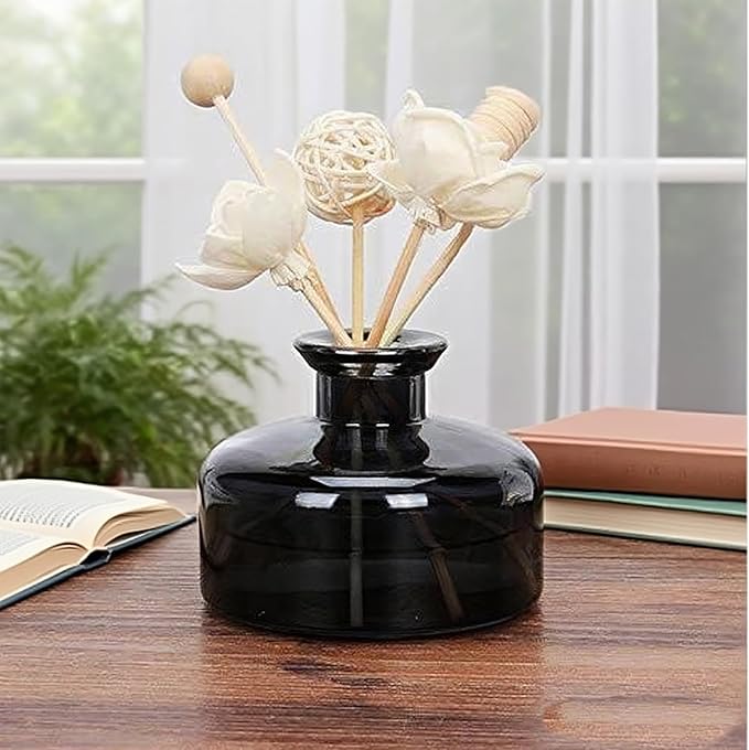 200 ml/6.7 oz Empty Glass Diffuser Bottles Refillable Aromatherapy Jar Container DIY Replacement Diffuser Accessories Essential Oils Crafts Decor (Black)