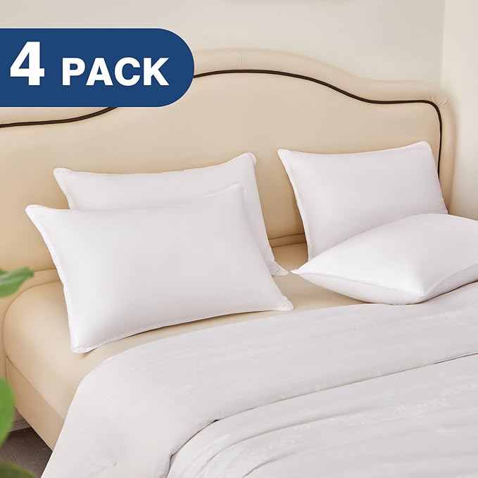 Goose Down Pillows King Size Set of 4, Hotel Quality Bed Pillow for Sleeping 4 Pack, 900 Fill Power Natural White Goose Feather Pillows with 700 TC 100% Organic Cotton Shell, 18"x36" White
