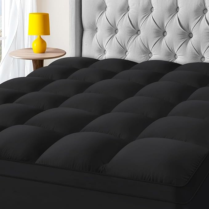 KAYFIA TwinXL Mattress Topper,Extra Thick Mattress Pad Cover for Deep Sleep,3D+7D Snow Down Alternative Fill Overfilled Plush Pillow Top Mattress with 8-23 Inch Deep Pocket-Black