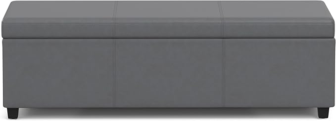 SIMPLIHOME Avalon Extra Large Storage Ottoman Bench - 54 inch Wide Upholstered Vegan Leather Rectangular Lift-Top Ottoman in Stone Grey, Contemporary Bench for Living Room with Hidden Storage