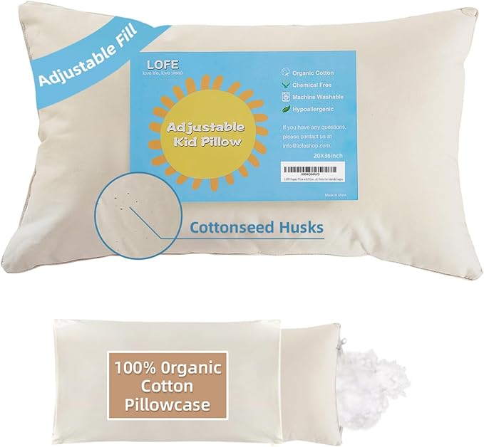 Organic Pillow with Pillowcase - 20x36 King Size Pillow with 100% Organic Cotton Shell, Adjustable Loft Organic King Plilow, Machine Washable, Soft, Perfect for Adults&Couples