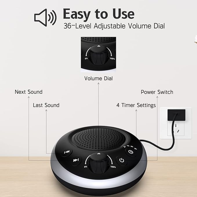 Sound Machine Loud White Noise Machine Nonstop Brown Noise Sleep Machine 30 Soothing Sounds for Baby Kids Adults Pink Noise Sounds Machine 36-Level Vol 4 Timer Memory Function for Home Travel Office