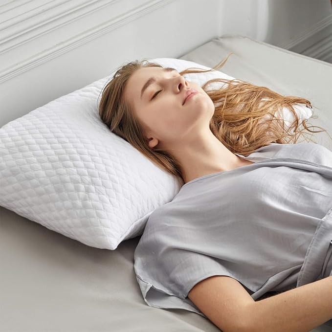 NTCOCO Shredded Memory Foam Bed Pillows for Sleeping Standard Size Set of 2, with Washable Removable Hypoallergenic Sleep Pillow for Back and Side Sleeper