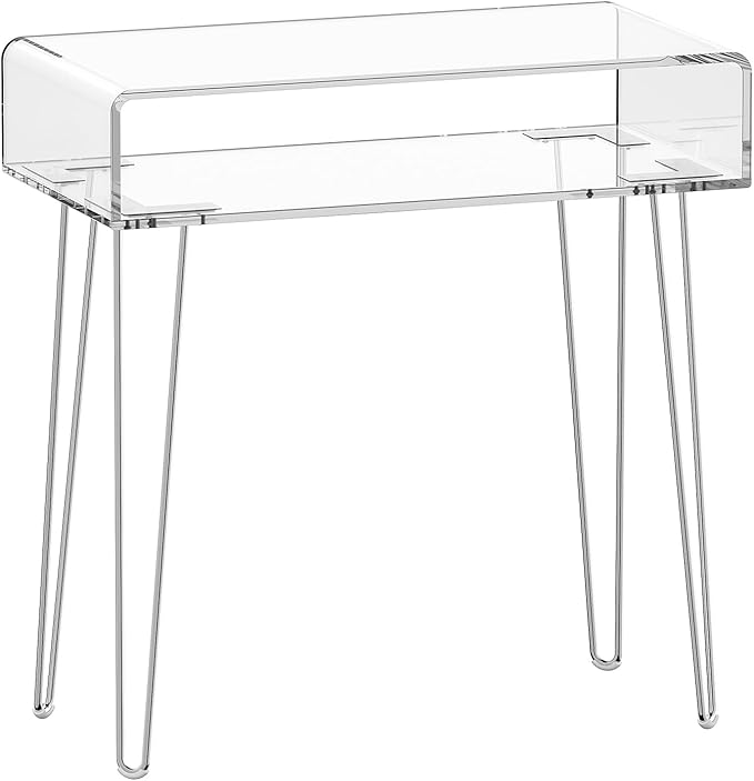 Eglaf Acrylic Vanity Desk - Small Makeup Vanity Table Dressing Table - 31.5'' L x 15.7'' W x 32.1'' H, Large Storage Space, for Bedroom, Dressing Room, Silver Metal Legs