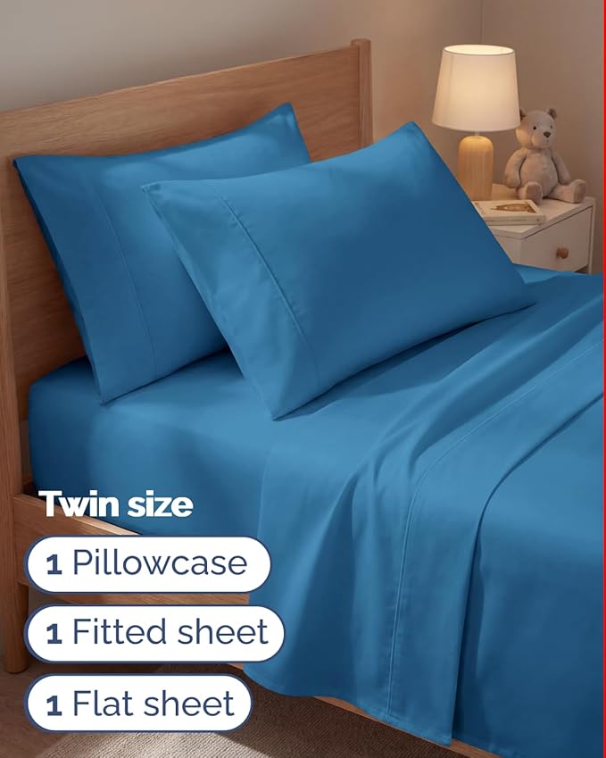 Twin 4 Piece Sheet Set - Comfy, Breathable & Cooling - Hotel Luxury Bedding for Women, Men, Kids, Teens & Children - 1 Flat & 1 Fitted Sheet & 2 Pillowcases w/ Deep Pockets - Wrinkle Free - Denim Blue