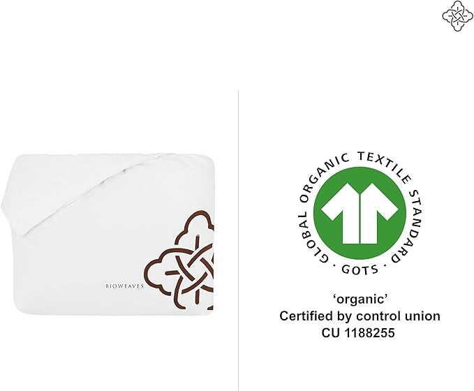 Bioweaves 100% Organic Cotton Mattress Pad Cover, GOTS Certified Cooling 300GSM Quilted Fitted Mattress Topper & Protector with Soft Cotton Wadding - White, 20 Inch Deep Pocket, Queen