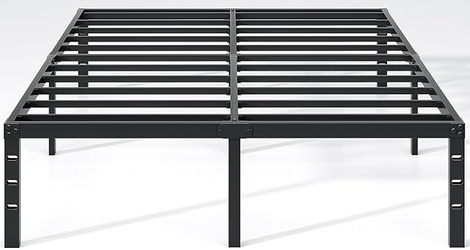 NEW JETO Metal Bed Frame,Full Size Bed Frame with Storage Space,Heavy Duty Sturdy Mattress Foundation,Easy Assembly,No Box Spring Needed, Black,14 Inch,Full