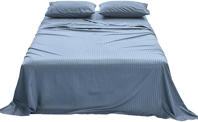 Kingnex Striped Sofa Bed Sheets Queen for Sleeper Sofa Bed Soft Double Brushed 4 Piece Bedding Pillowcase Set (60"x74"x6") Blue