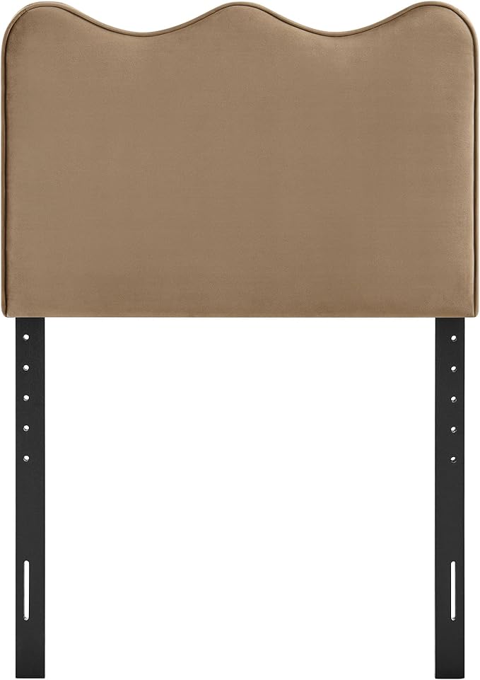Monday Athena Twin Size Performance Velvet Adjustable Headboard in Taupe - with Scalloped Wave Design and Stain-Resistant Velvet Upholstery