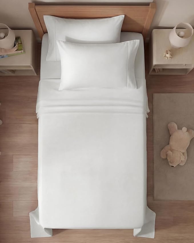 Twin 4 Piece Sheet Set - Comfy, Breathable & Cooling - Soft Hotel Luxury Bedding for Women, Men, Kids, Teens and Children - 1 Flat & 1 Fitted Sheet & 2 Pillowcases with Deep Pockets - Antique White