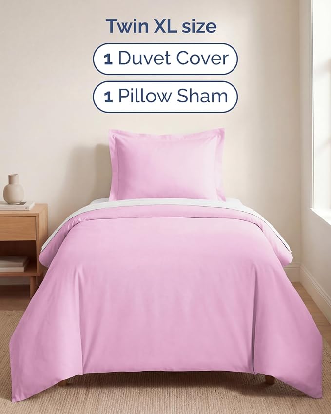 Duvet Cover Twin/Twin XL Size Set - Extra Soft Twin/Twin XL Duvet Cover 68" x 90" with 1 Pillow Sham - Hotel Luxury, Easy Care, Fade Free w/ Zipper Closures & Ties - Comfy & Breathable (Light Pink)