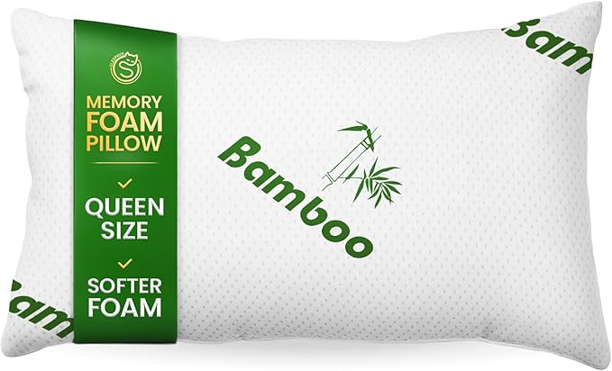 Shredded Memory Foam Pillow Queen Size - Cooling Bed Pillow for Sleeping for Stomach, Back and Body - 1 Pack Queen Soft Comfy Cool Memory Pillows for Side Sleeper