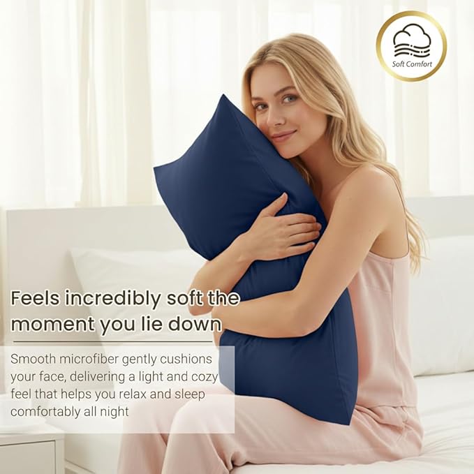 Brushed Microfiber Pillow Cases Standard Size Pillow Case-Envelope Closure Pillowcases Set of 2,Cooling & Moisture Wicking,Wrinkle Resistant Bed Pillowcases 20" X 36"(King,Navy Blue)