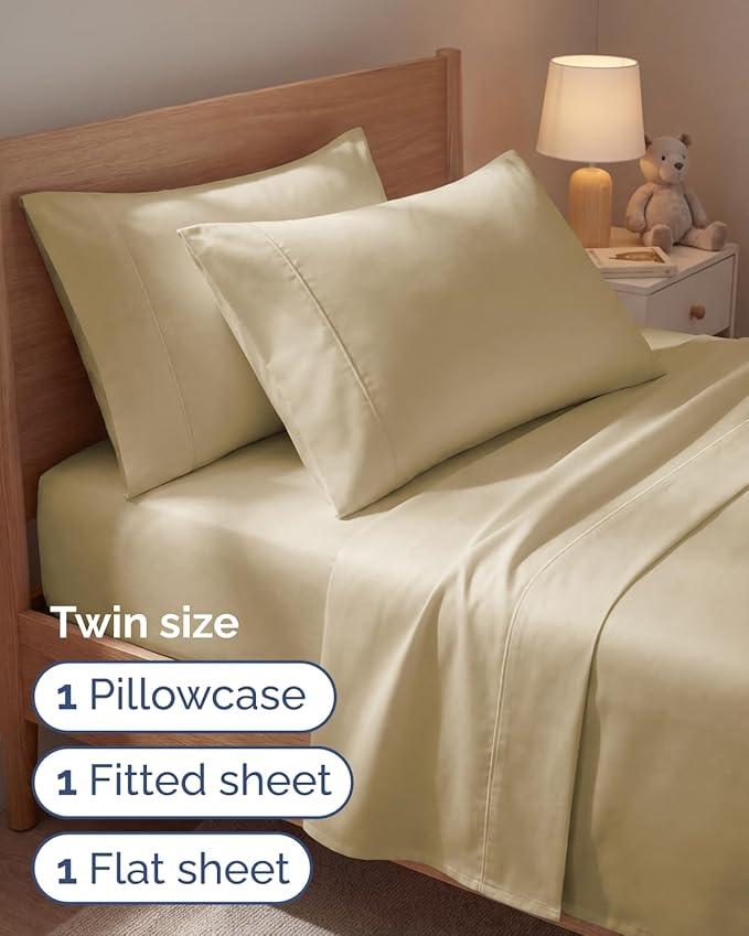 Twin 4 Piece Sheet Set - Comfy, Breathable & Cooling - Soft Hotel Luxury Bedding for Women, Men, Kids, Teens & Children - 1 Flat & 1 Fitted Sheet & 2 Pillowcases w/ Deep Pockets - Wrinkle Free - Beige