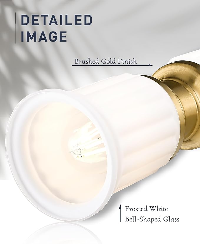 Gold Sconce Wall Lighting, HWH Indoor Bathroom Sconces with Frosted White Bell-Shaped Glass, Up and Down Vanity Lights Fixtures for Bathroom, Gold Finish, 5HZG106B-2W BG-ML