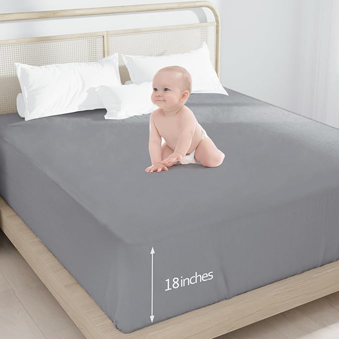 King Fitted Sheet Only,King Size Sheets for Air Mattress Up to 18 Inches Extra Deep Procket, Bed Mattress Sheets Stretchable Breathable Jersey Knit Cover, Gray