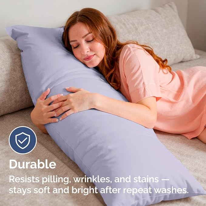 Body Pillowcases Set of 2-20x54 Long Body Pillow Case - Soft Body Pillow Cover for Sleeping & Side Sleepers - Comfy, Wrinkle & Fade Free - Machine Washable w/Envelope Enclosure Light Lavender