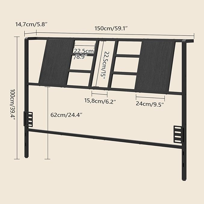 MAHANCRIS Headboard Queen Size Only, Industrial Metal Bed Headboard with Adjustable Feet and Compatible Adapters, Fits Most Bed Frames, Black