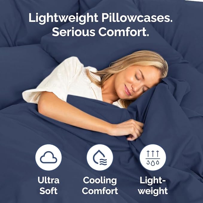 Queen Pillow Cases Set of 4 - Ultra Soft Hotel Quality Pillowcase Covers - Comfy, Cozy & Wrinkle Free - Shrinkage, Stain & Fade Resistant - Machine Washable Pillow Protectors - 4 Piece Set - Navy Blue