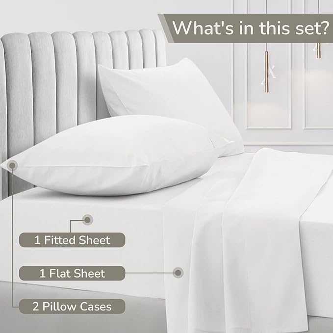 100% Egyptian Cotton Sheets Queen Ivory - Luxury Hotel Collection Queen Size Sheet Set, Cooling, Smooth & Breathable Sateen Weave, Anti Pilling Extra Long Staple Cotton, 16" Deep Pocket - 4Pc