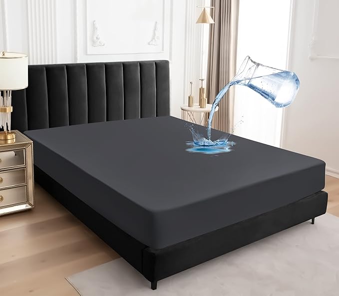 Sufdari Full Size Mattress Protector,Waterproof Mattress Protector,Fitted Sheet Style Mattress Cover with 18" Deep Pocket,Washable and Comfortable-Deep Gray,Full