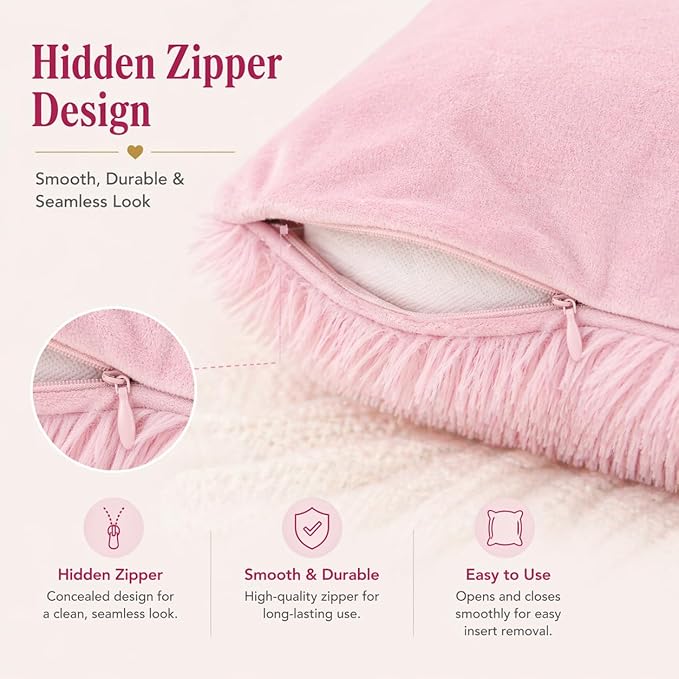 Reafort Luxury Faux Fur Body Pillow Cover 21" x 54", Long Hair PV Plush Body Pillow Case with Hidden Zipper Closure, Ultra Soft Fluffy Decorative Long Pillow Cover (Pink, Body)