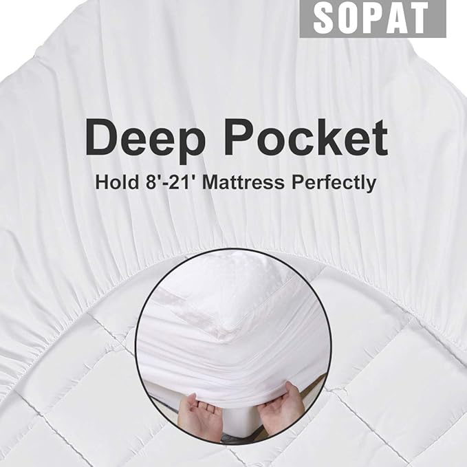 SOPAT Extra Thick Mattress Topper Full 400TC Cotton Pillow Top Breathable Mattress Pad Protector with 8-22" Deep Pocket Soft Down Alternative Fill Mattress Cover (54x75 Inches, White)