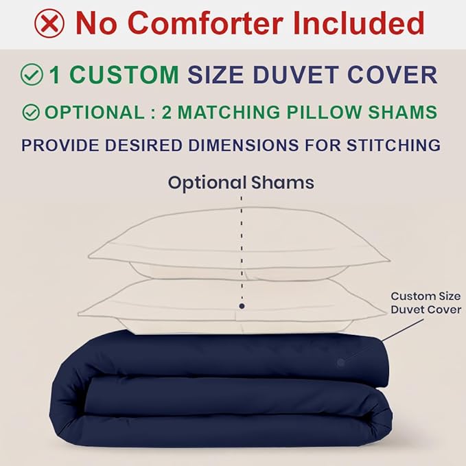 Kotton Culture Custom Duvet Cover - 100% Egyptian Cotton 600 Thread Count Soft Premium Breathable Customizable Comforter Cover(Desired Dimensions)- Zipper Closure & 7 Internal Ties - Navy Blue