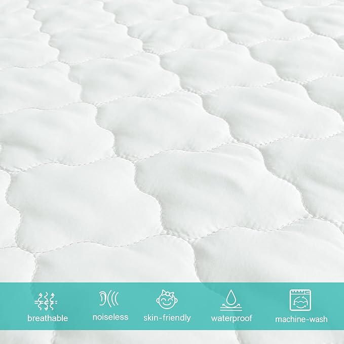 Biloban Pack n Play Sheets and Waterproof Mattress Protector, Grey&Pink, Breathable, Washable, Water Proof, 4 Pack