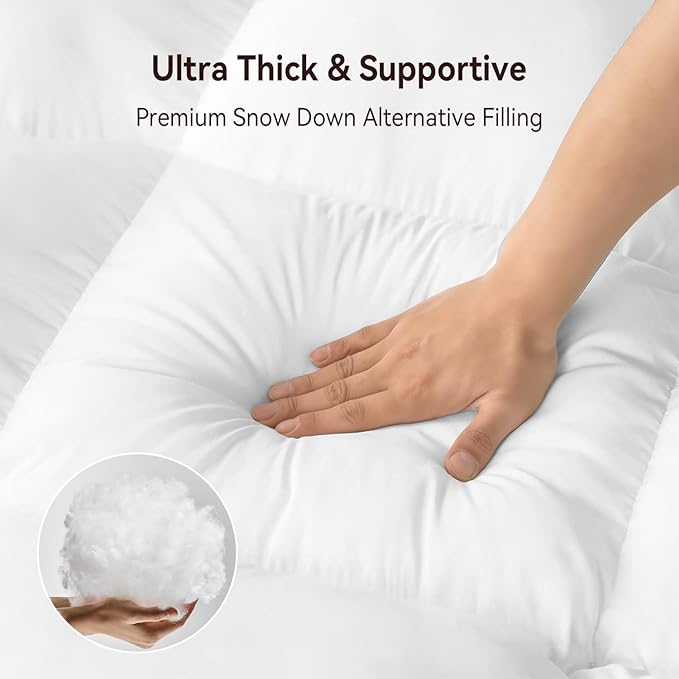 ABENE RV Short Queen Mattress Topper for Back Pain Relief, Extra Thick Mattress Pad Pillowtop, Soft Plush Mattress Cover Bed Topper with Deep Pocket, Overfilled Down Alternative Filling, White