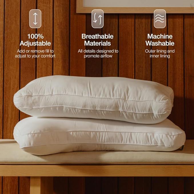 Coop Home Goods Essence Crescent Down Alternative Pillow Set of 2, Queen Size, Adjustable, Plush & Breathable Pillow, Luxury Hotel Pillow for Side and Back Sleepers, Oeko-TEX Standard 100