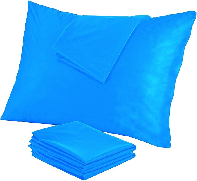 4 Pack Waterproof Blue Pillow Protectors Standard 20x26 Inches Smooth Zipper Premium Encasement Covers Quiet Cases Set