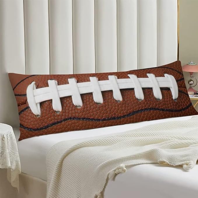 American Football Body Pillow Cover - Rugby Leather Lace Fun Traditional Sport Ball Long Pillow Case with Zipper Decorative Soft Bedding Pillowcase Rectangle Cushion Case for Bedroom, Sofa, 20"x54"