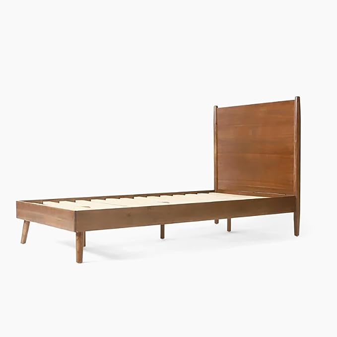 Merax Full Size Solid Wood Platform Bed, Mid-Century Modern Bed Frame with Splayed Legs, 600 lbs Weight Capacity, No Box Spring Needed, Brown