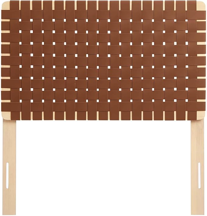 Modway Sparta Vegan Leather Weave Twin Headboard in Natural Brown Faux Leather Twin Headboard Only, Height Adjustable Headboard, Freestanding Headboard for Children's Bedroom or College Dorm