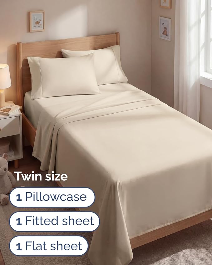 Twin 4 Piece Sheet Set - Comfy, Breathable & Cooling - Soft Hotel Luxury Bedding for Women, Men, Kids, Teens & Children - 1 Flat & 1 Fitted Sheet & 2 Pillowcases w/ Deep Pockets - Wrinkle Free - Wheat