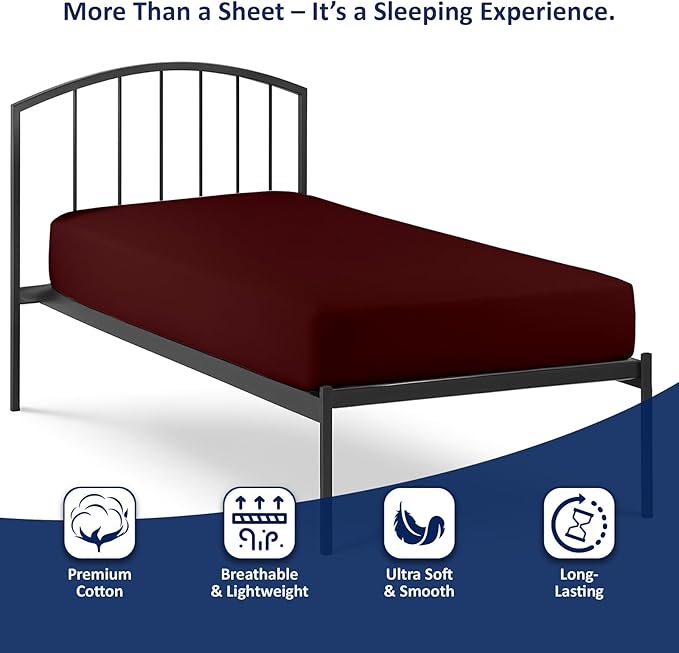 Cot Size 30" x 75" Fitted Sheet, 100% Egyptian Cotton, Perfect for Camp Bunk Beds/RVs/Guest Beds/Army Cots/Replacement Mattress (Burgundy)