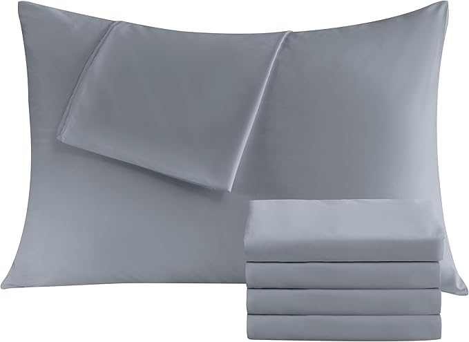 Pillowcases King 4 Pack, 20x36 Pillow Cases with Envelope Closure, Soft Plain Brushed Microfiber Covers Breathable Wrinkle-Resistant, Gray