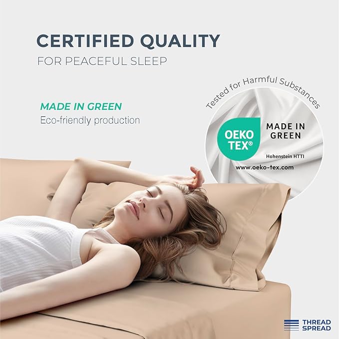 THREAD SPREAD 100% Egyptian Cotton King Size Sheets Set - Luxury 1500 Series Egyptian Cotton Sheets King Size (4 PC, Taupe), Silky Soft, Sateen Weave, Cooling & Breathable, 17" Deep Pocket Bed Set