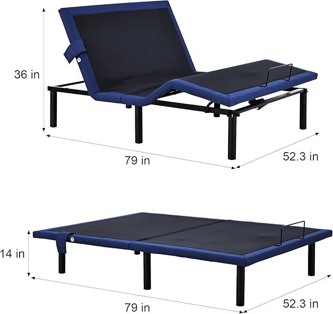 Fromann Adjustable Bed Frame Full, Adjustable Bed Base with Wireless Remote and USB Ports, Zero Gravity, Massage, Head & Foot Incline, Under-Bed Lights, Anti-Snore