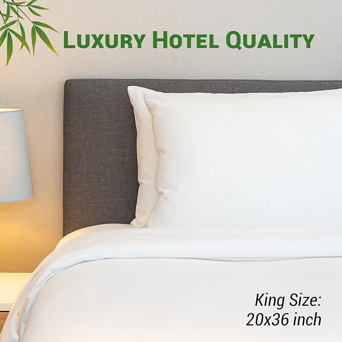 Gogreen Bamboo Rayon Waterproof Pillow Protector, Breathable Pillow Cover, Cooling Pillow Case Protector with Zipper, Super Soft Pillow Case Cover with Zipper (2 Packs, King 20"x36", White)