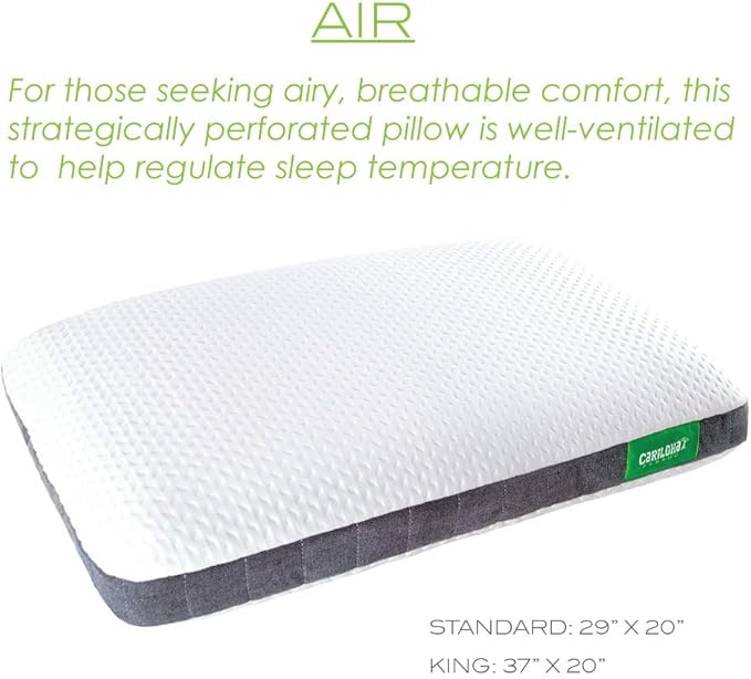 Cariloha Luxurious Cooling Airflow Pillow | King | White | 38" Lx20 W | Viscose Material | Naturally Breathable, Hypoallergenic, and Moisture Wicking