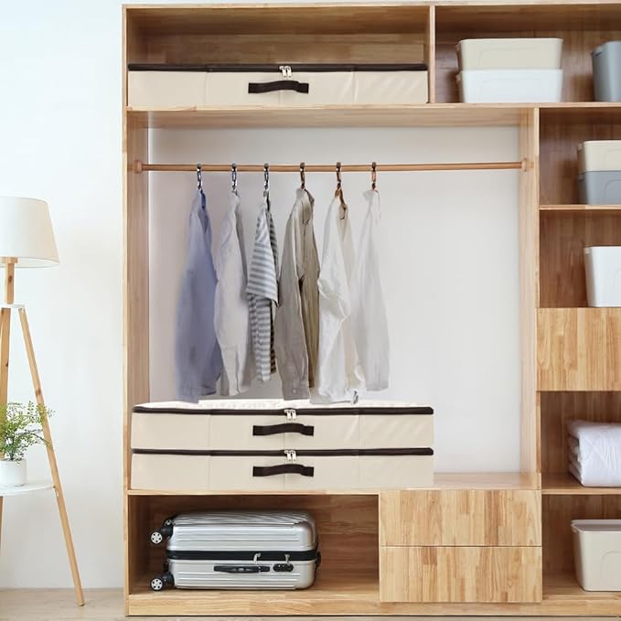 iwill CREATE PRO Low Profile Under Bed Storage Containers with Clear Label Holder, Foldable Sturdy Underbed Storage Boxes, Closet Organizers for Seasonal Clothes, Bedding, Shoes (Beige, 29.5*15*4")