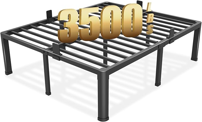 Yitong Angel 18 inch Queen Bed Frame with Round Corner Legs Mattress Slide Stopper,3500 lbs Heavy Duty Metal Platform,Steel Slats Support,No Box Spring Needed,Easy Assembly,Noise Free