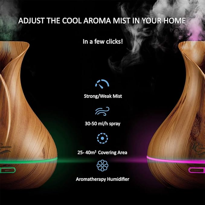 Sierra Modern Home Smart WiFi Humidifier - Aromatherapy Essential Oil Diffusers with App Control & Voice Control - Works with Alexa & Google Home - 400ml Ultrasonic Diffuser & Humidifier - Light Brown