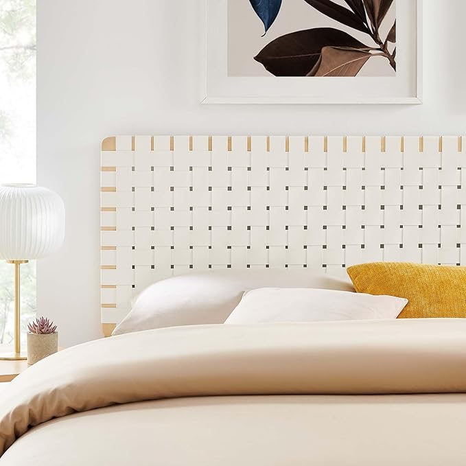 Modway Sparta Vegan Leather Weave King Headboard in Natural Beige Faux Leather King Headboard Only, Height Adjustable Headboard, Freestanding Headboard for Primary Bedroom or Guest Room