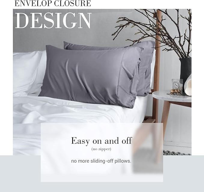 WishSmile Cooling King Pillowcases Set of 2 Breathable Cool Silky Soft Rayon Derived from Bamboo Fabric, Moisture Wicking for Hot Sleepers, Hair and Skin Friendly, Dark Grey, 2 Pack, 20x36IN