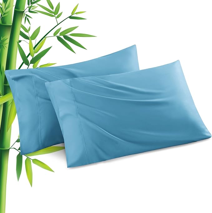 Pillowcases Standard Size 2 Pack, Cooling Viscose from Bamboo Pillow Cases with Envelope Closure, Cool & Breathable Pillow Cover for Hot Sleepers and Night Sweats, 20" x 26"