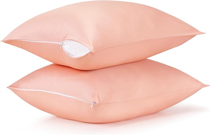 Cotton Pillow Protectors/Cases Standard Size with Zipper 2 Pack Blush Pink Color,Cooling & Breathable Bed Pillow Protectors Set of 2 Pillow Cases Cover Standard 20" x 26"